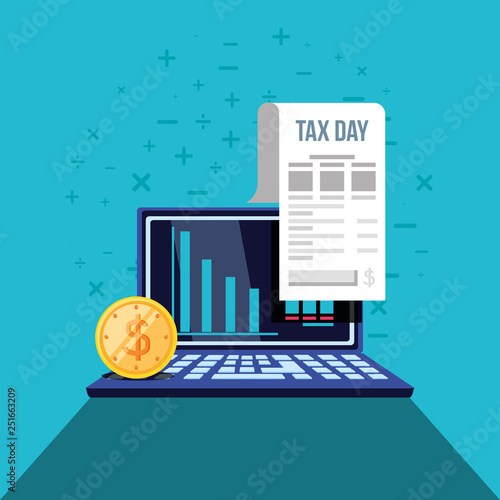 tax day with laptop computer and set icons