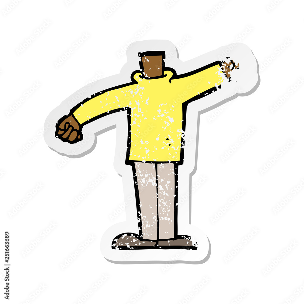 retro distressed sticker of a cartoon body waving arms retro distressed sticker of a cartoon body waving arms