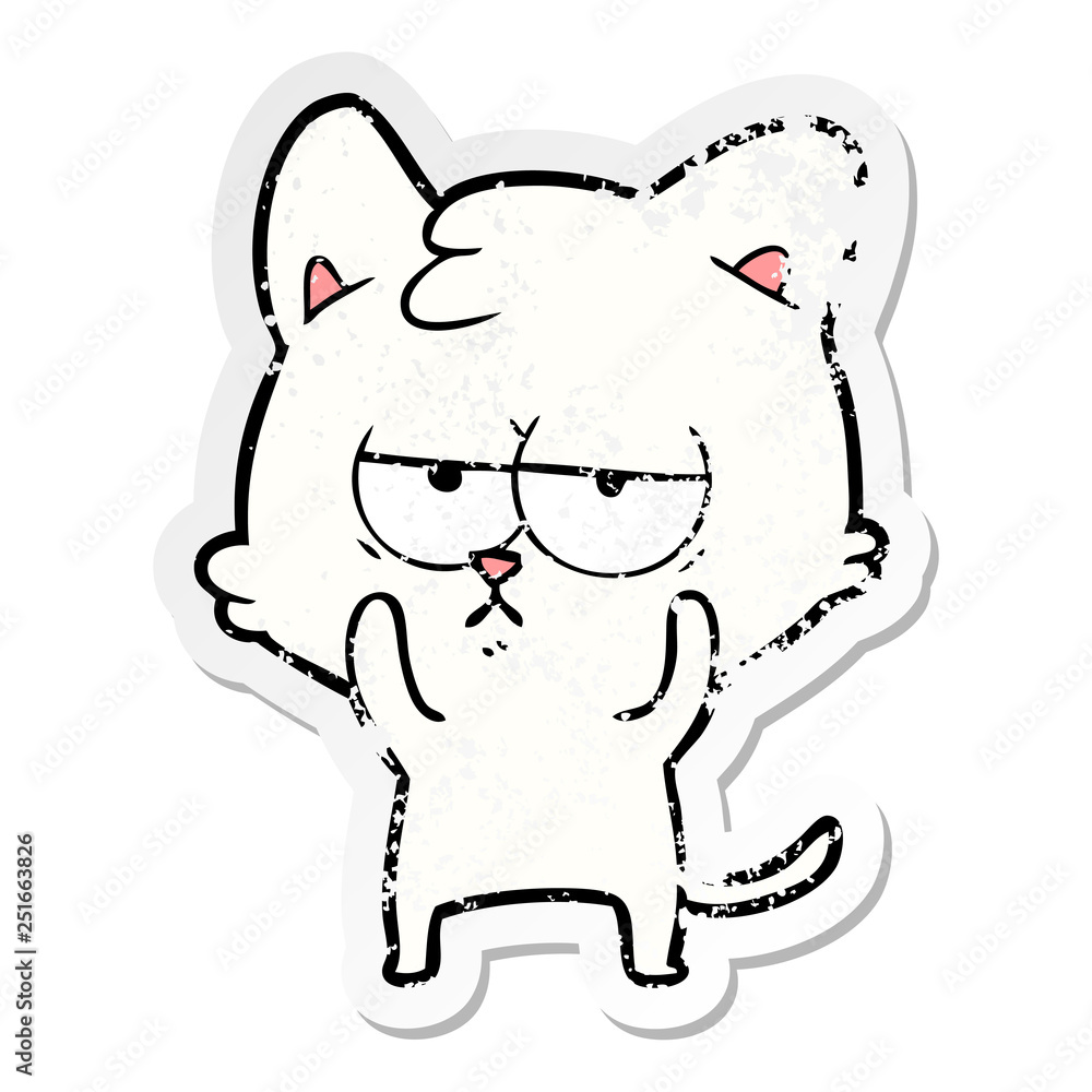 distressed sticker of a bored cartoon cat distressed sticker of a bored cartoon cat