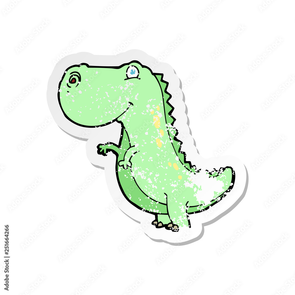 retro distressed sticker of a cartoon dinosaur retro distressed sticker of a cartoon dinosaur