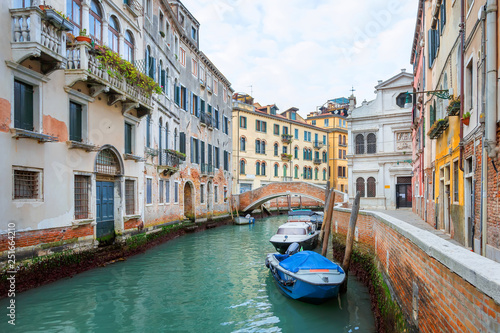 Canal and historic buildings in Venice  Italy