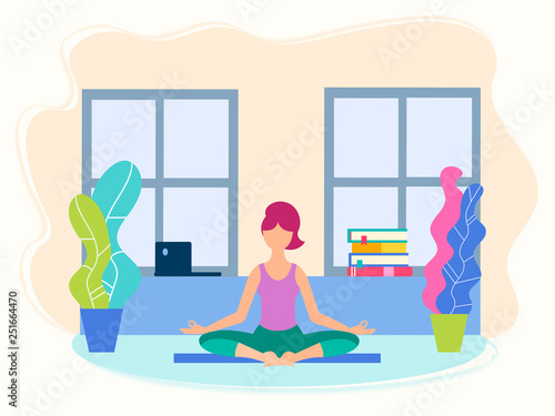 Girl in yoga position in her room