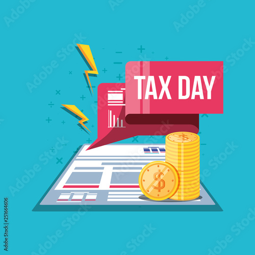tax day with document and set icons