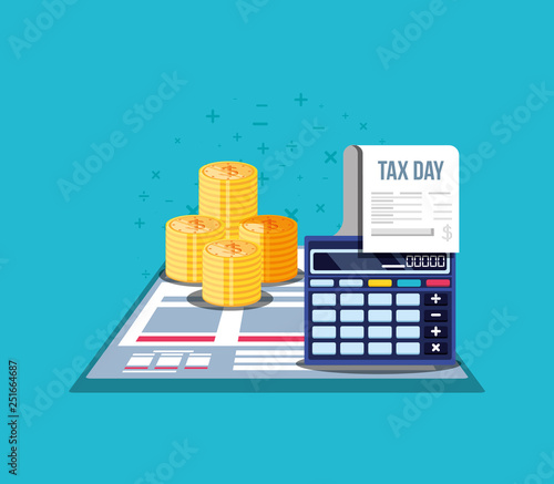 tax day with calculator and set icons
