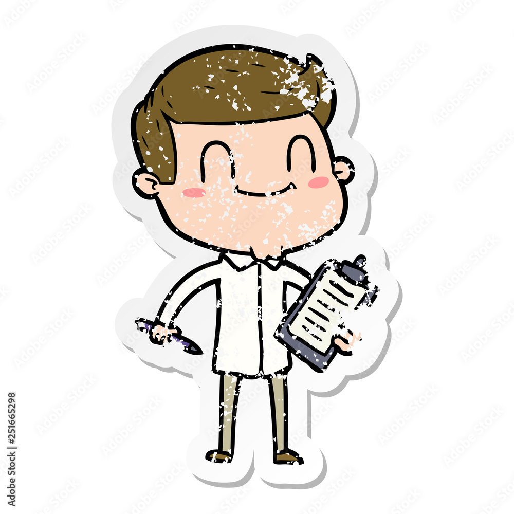 distressed sticker of a cartoon friendly man distressed sticker of a cartoon friendly man