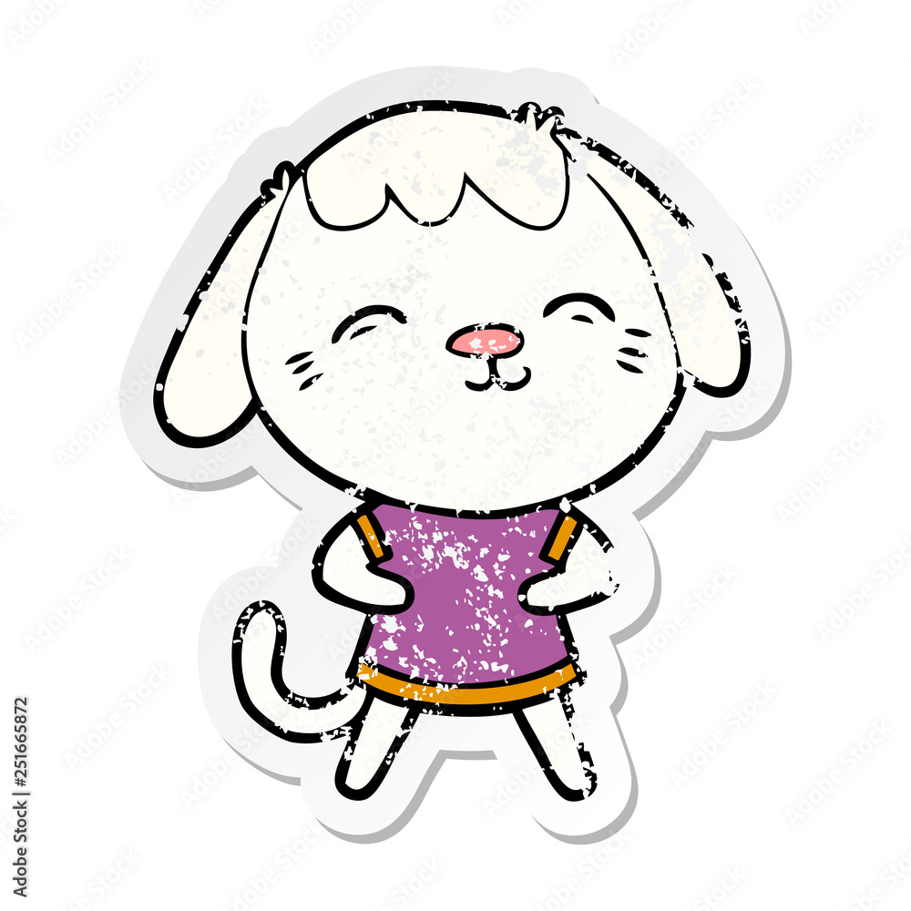distressed sticker of a happy cartoon dog distressed sticker of a happy cartoon dog