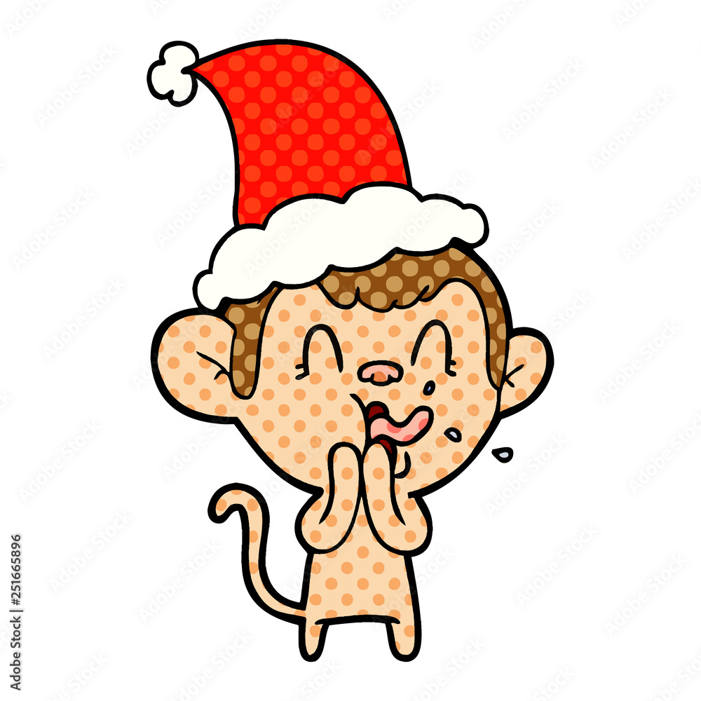 crazy comic book style illustration of a monkey wearing santa hat crazy comic book style illustration of a monkey wearing santa hat