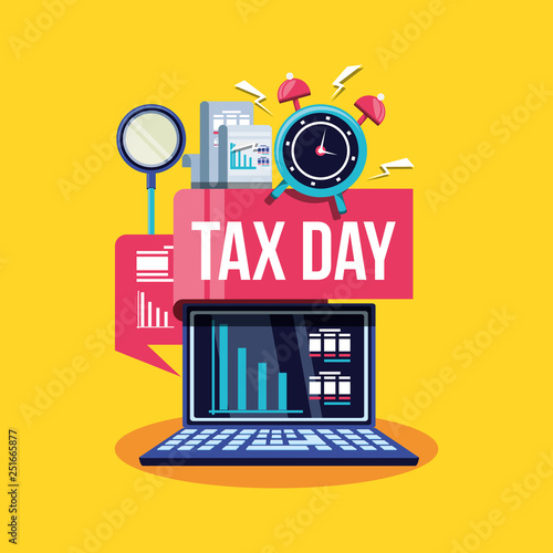 tax day with laptop computer and set icons