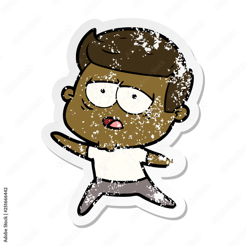 distressed sticker of a cartoon tired man distressed sticker of a cartoon tired man