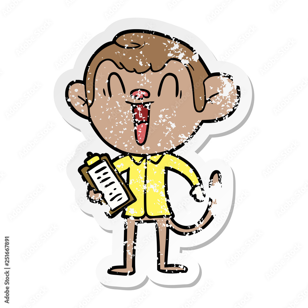 Fototapeta premium distressed sticker of a cartoon laughing monkey