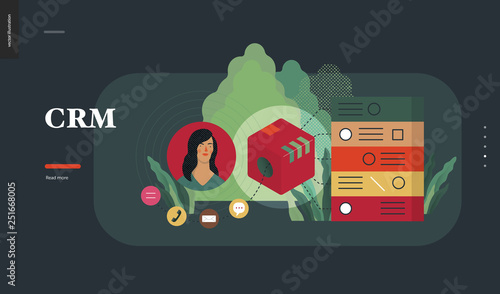 Technology 2 - CRM Customer Relationship Management - modern flat vector concept digital illustration of data collecting from user and providing result data. Creative landing web page design template