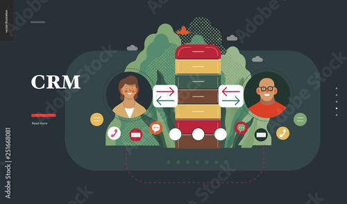 Technology 2 - CRM Customer Relationship Management - modern flat vector concept digital illustration of data collecting from user and providing result data. Creative landing web page design template