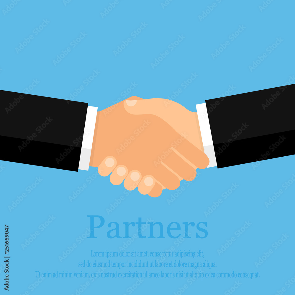 Businessmans handshake icon. vector illustration in flat design at grey background. shaking hands. successful transaction. Businessmans handshake icon. vector illustration in flat design at grey background. shaking hands. successful transaction.