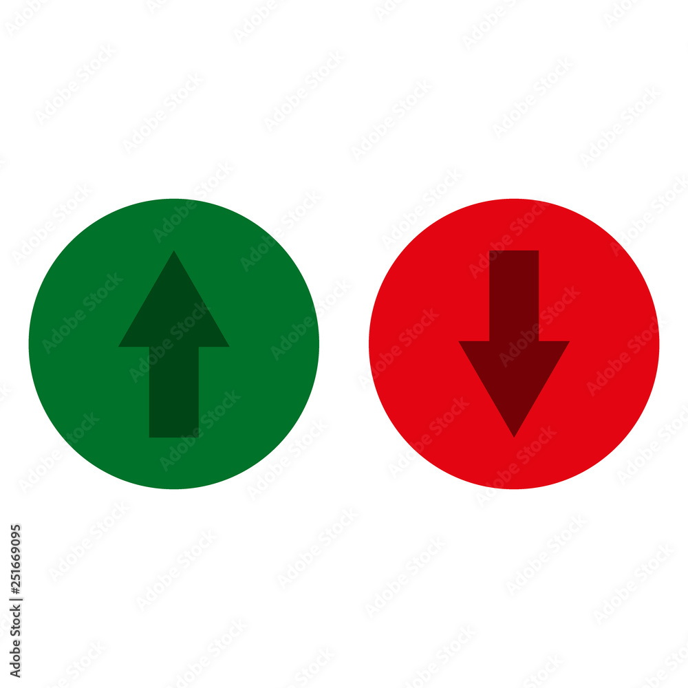 Arrows. Green and red glass button. UP and DOWN icon. Vector illustration Arrows. Green and red glass button. UP and DOWN icon. Vector illustration