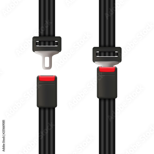 Creative vector illustration of safety seat belt, open and closed seatbelt isolated on transparent background. Art design road strap. Abstract concept car, airplane driver protection graphic element