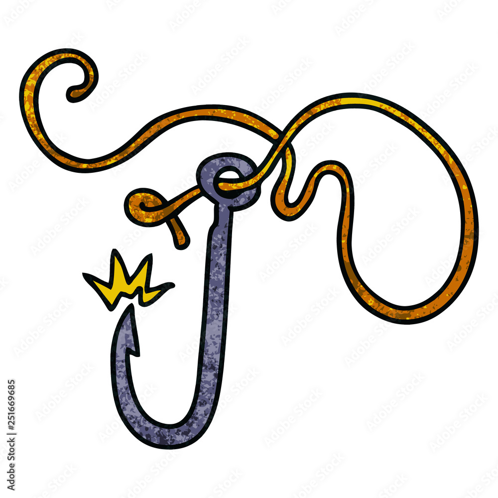 textured cartoon doodle of a sharp fishing hook textured cartoon doodle of a sharp fishing hook