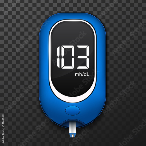 Creative vector illustration of blood glucose meter level test, diabetes glucometer isolated on transparent background. Art design medical device template. Abstract concept graphic web banner element