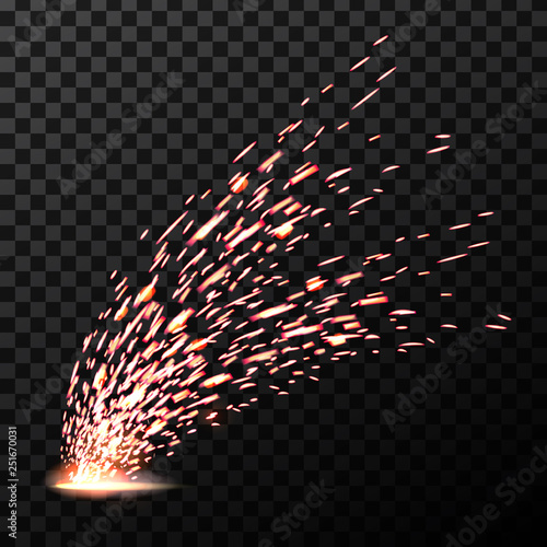 Creative vector illustration of welding metal fire sparks isolated on transparent background. Art design during iron cutting template. Abstract concept graphic weld element