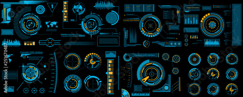 Creative vector illustration of HUD interface elements set, infographics Sci Fi isolated on transparent futuristic background. Art design template. Abstract future concept science virtual graphic
