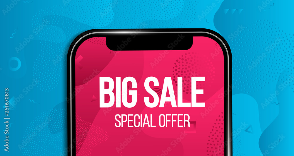 Creative vector illustration of big sale banner with phone isolated on transparent background. Art design black friday poster. Abstract concept graphic mobile discount offer promotion element