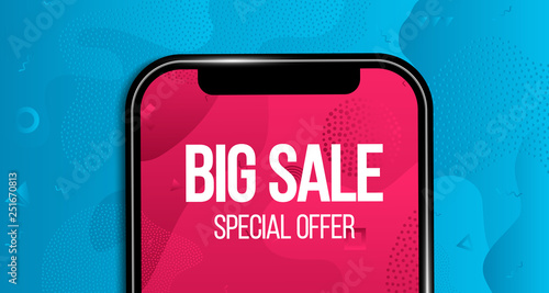 Creative vector illustration of big sale banner with phone isolated on transparent background. Art design black friday poster. Abstract concept graphic mobile discount offer promotion element