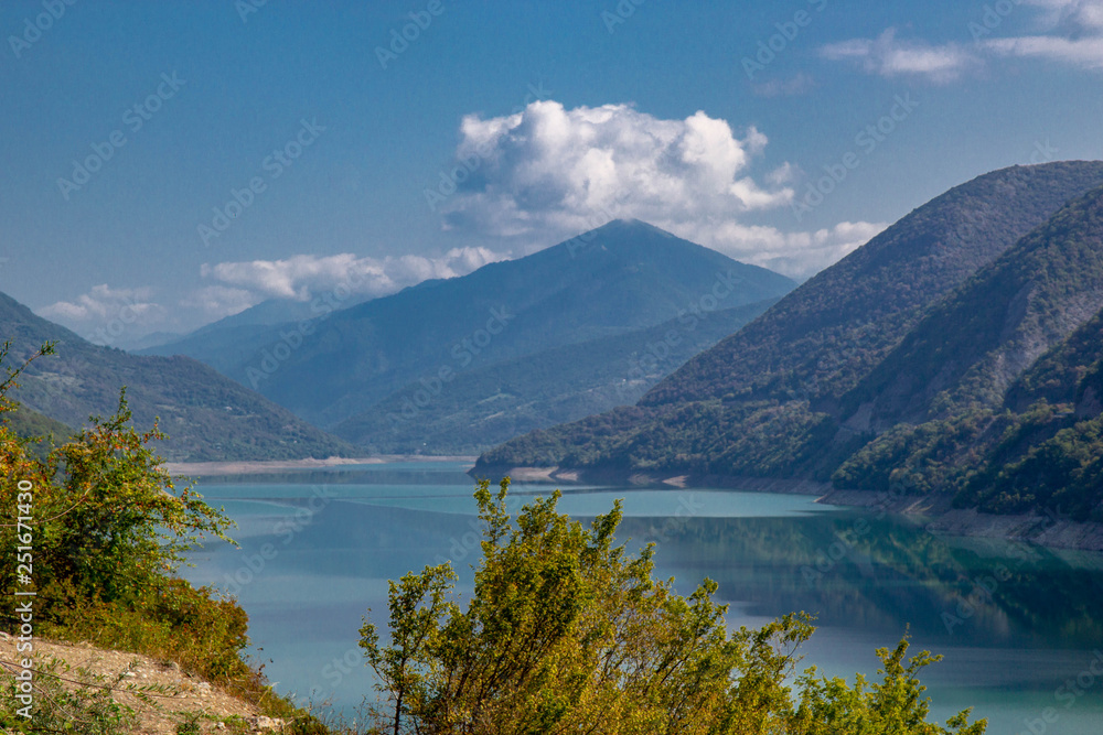 Naklejka premium Aerial view of Zhinvali Reservoir