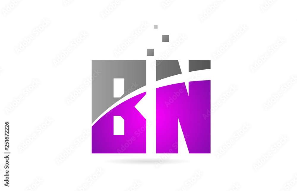pink grey alphabet letter combination BN B N for logo icon design