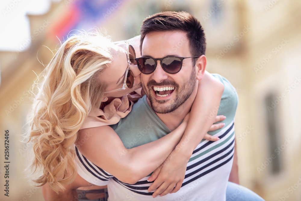 Smiling couple in love outdoors Smiling couple in love outdoors