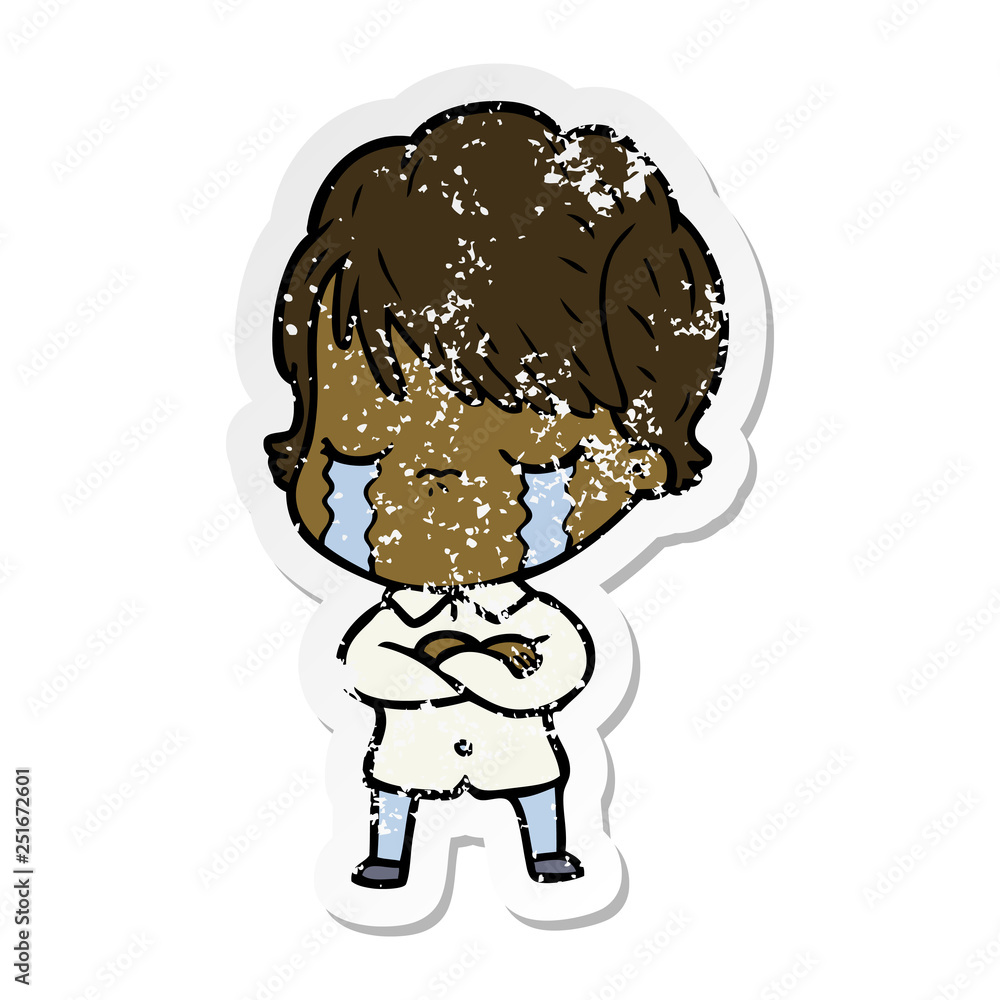 distressed sticker of a cartoon woman crying distressed sticker of a cartoon woman crying
