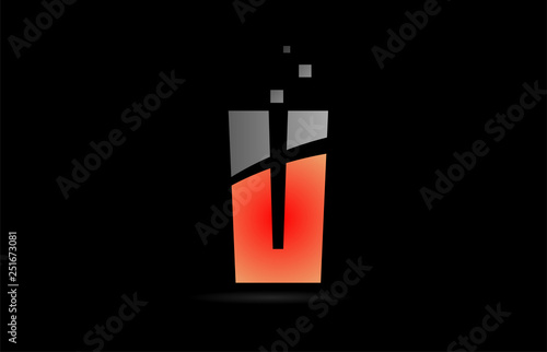 orange grey on black background alphabet letter V for logo icon design