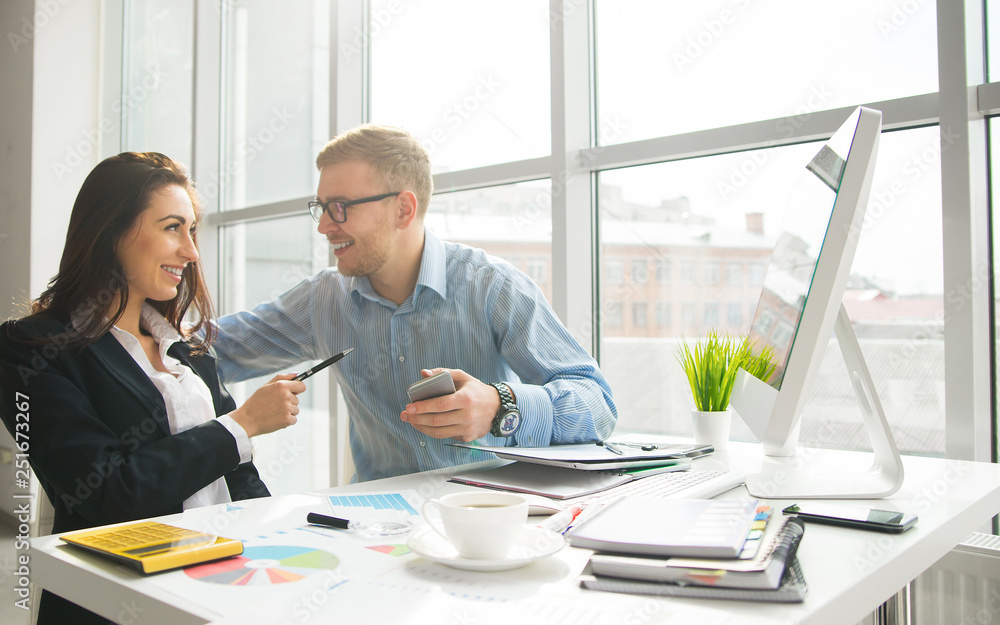 Businessman And Businesswoman Meeting In Modern Office Businessman And Businesswoman Meeting In Modern Office