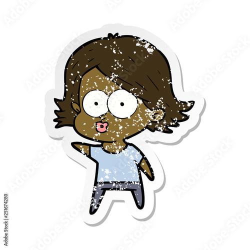 distressed sticker of a cartoon girl pouting