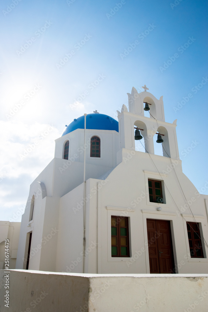 Greece classic white church blue dome