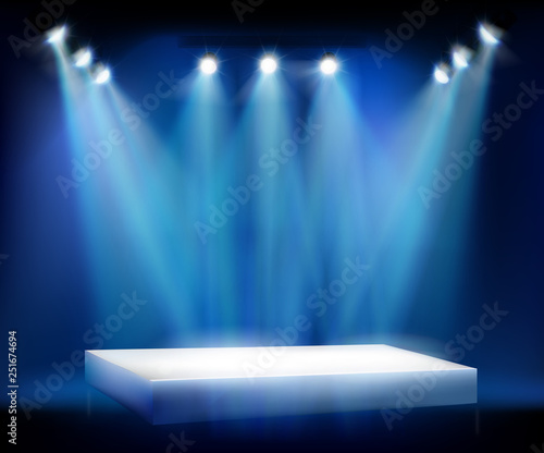 Illuminated place for the exhibition in art gallery. Stage during the show. Vector illustration.