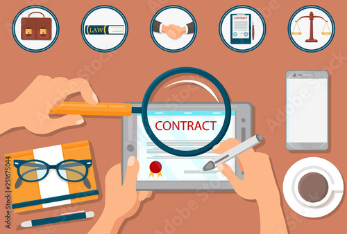 Flat Vector Signing Contract For Legal Support.