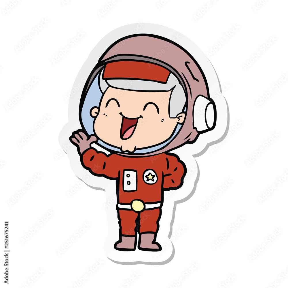 sticker of a happy cartoon astronaut