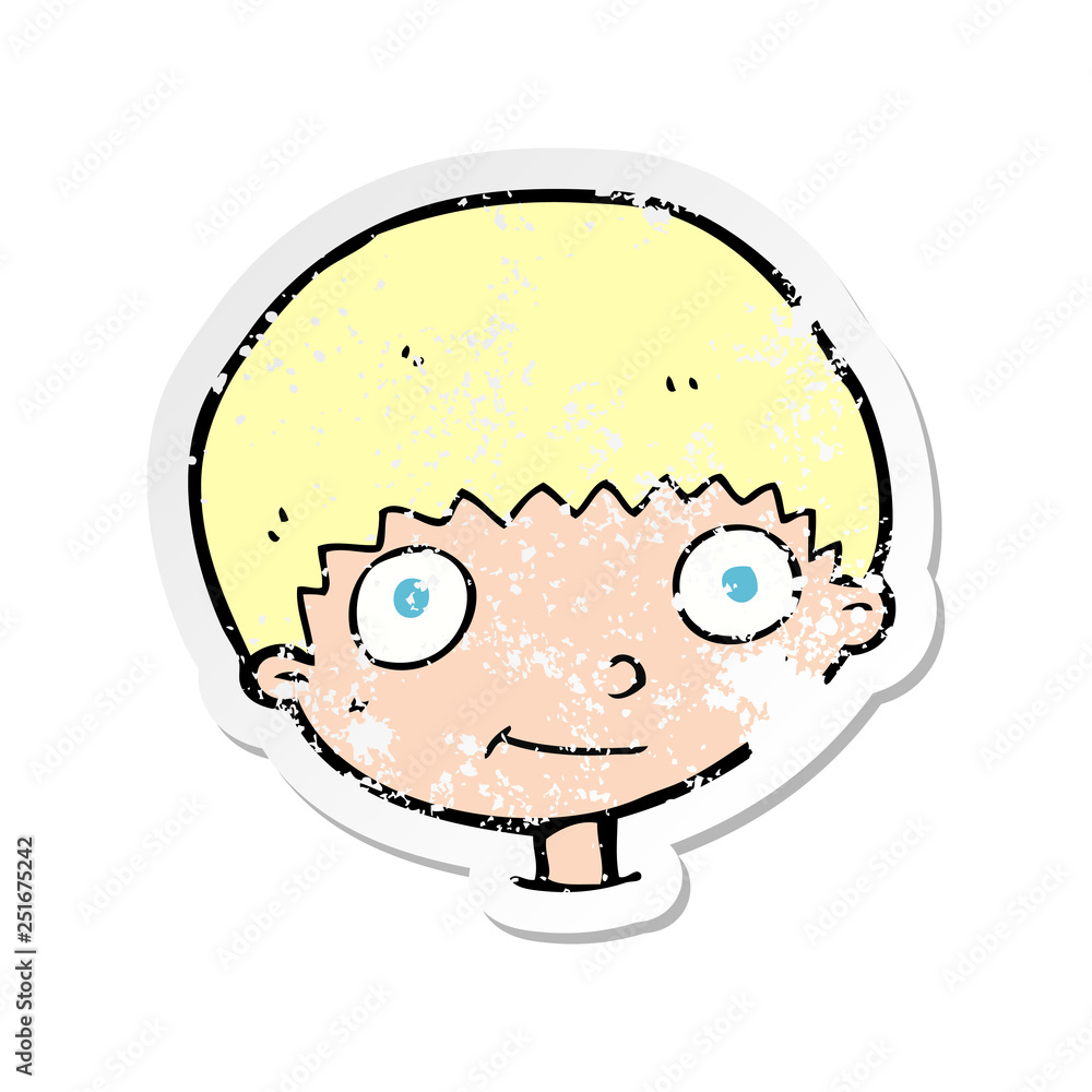 retro distressed sticker of a cartoon happy boy retro distressed sticker of a cartoon happy boy