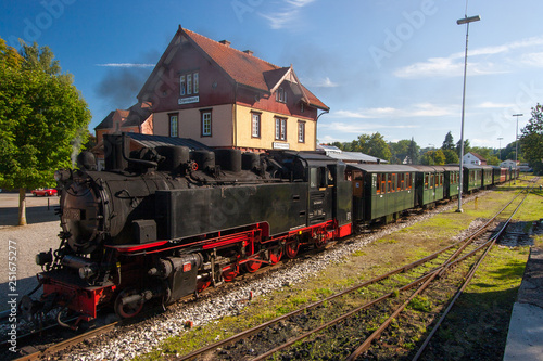 Schmalspur Dampflokomotive im Bahnhof Ochsenhausen