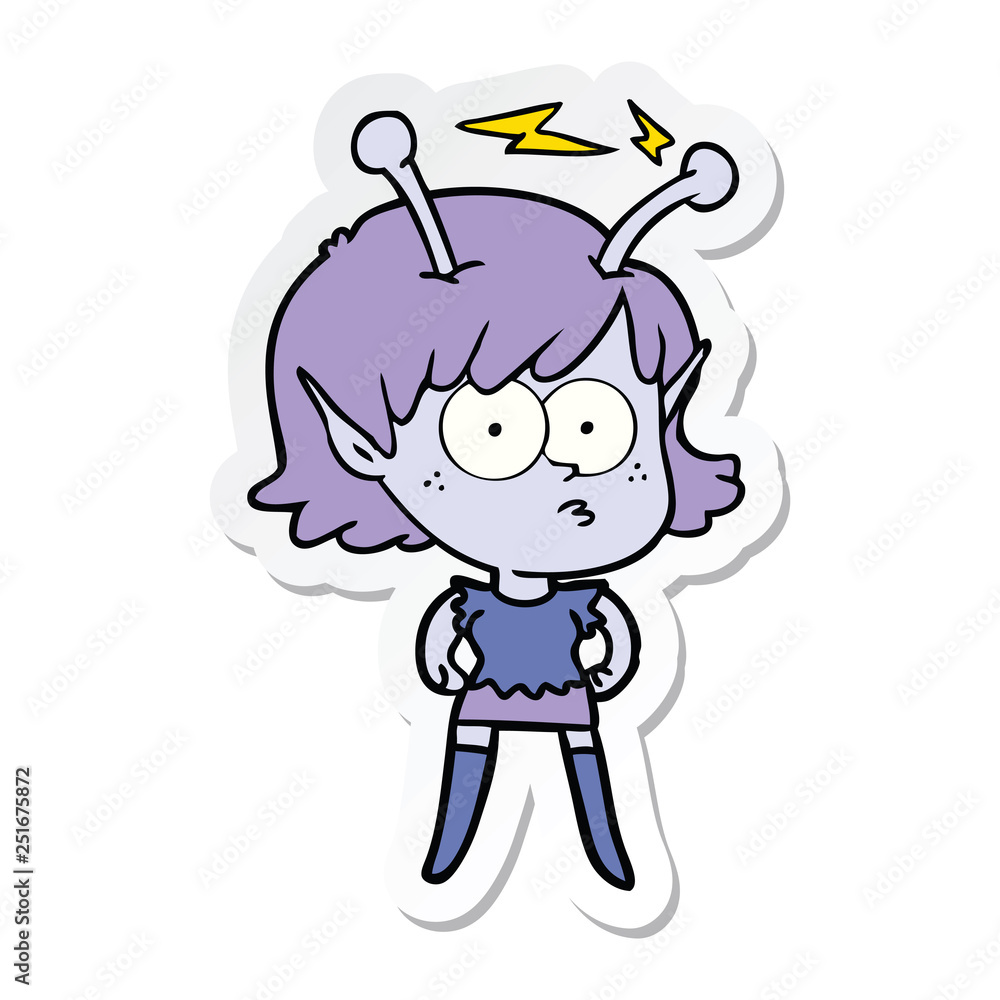 sticker of a cartoon alien girl