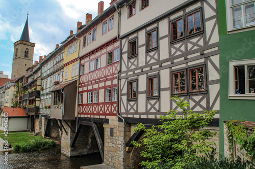 Erfurt, Thuringia, Germany- April 20, 2018: Beautiful town city of Erfurt with old german houses