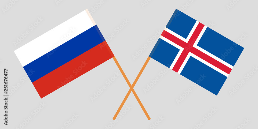 Iceland and Russia. The Icelandic and Russian flags. Official colors. Correct proportion. Vector