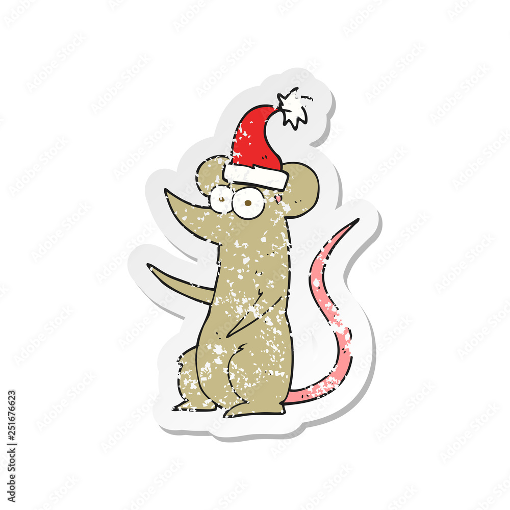Obraz premium retro distressed sticker of a cartoon mouse wearing christmas hat