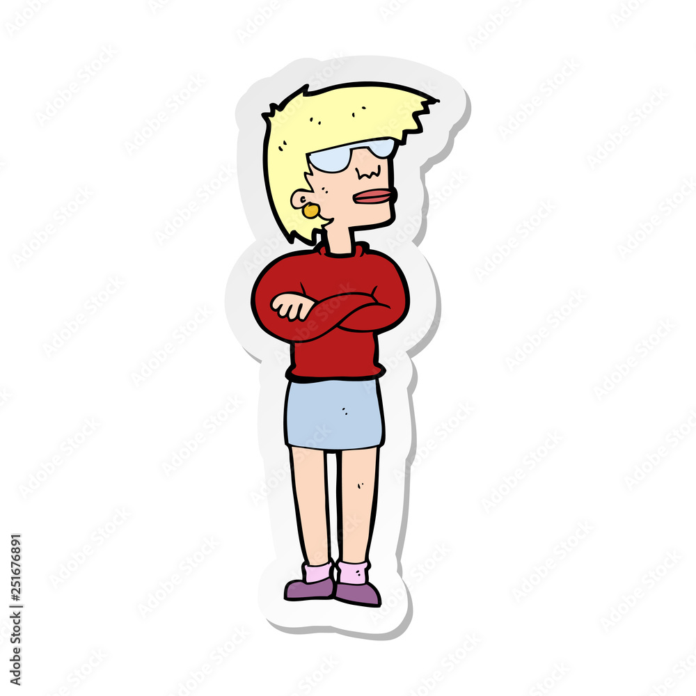 sticker of a cartoon annoyed woman