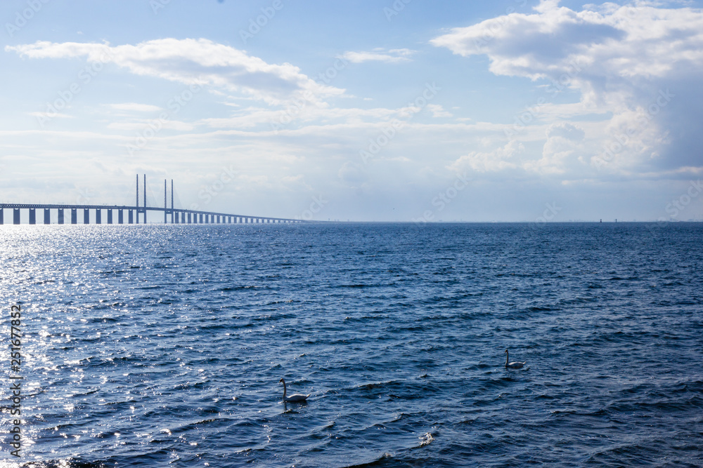 View of Oresund bridge over the Baltic sea