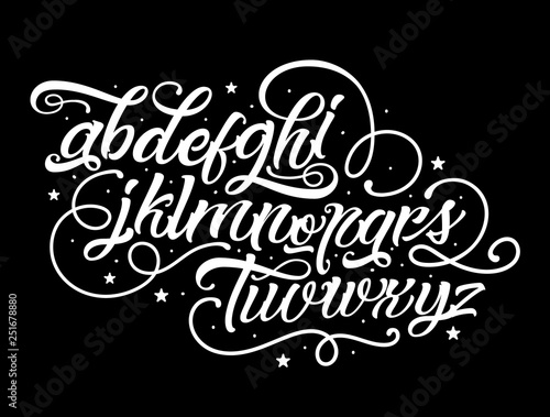 Vector Alphabet. Exclusive Custom Letters. Lettering and Custom Typography for Designs: Logo, for Poster, Invitation, etc. Handwritten brush style modern cursive font.