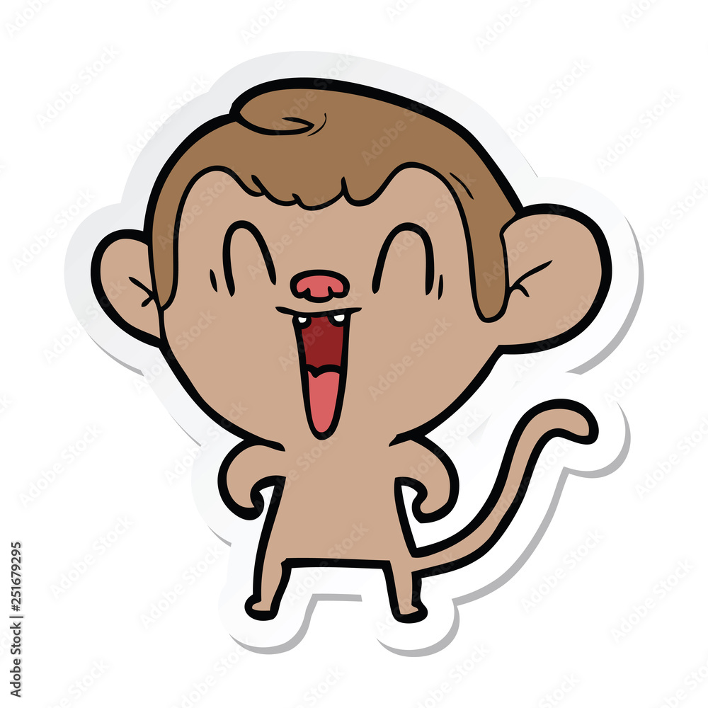 sticker of a cartoon laughing monkey sticker of a cartoon laughing monkey