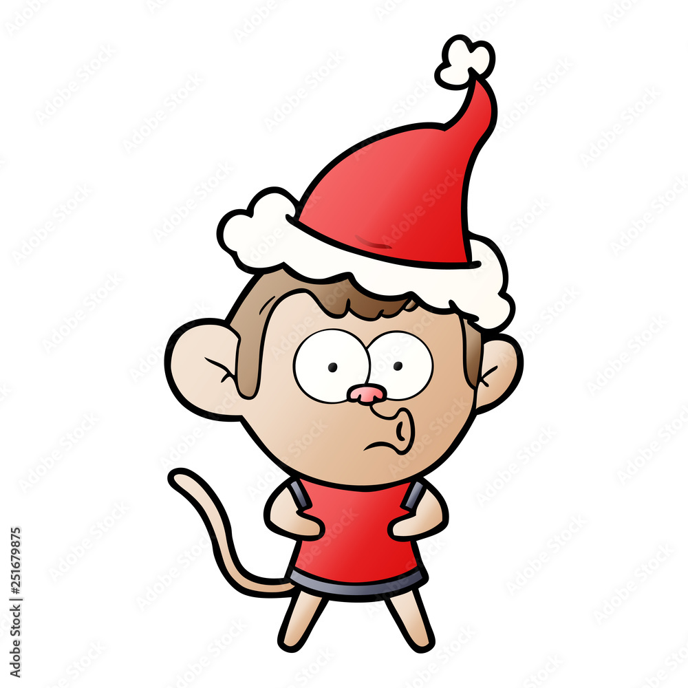 gradient cartoon of a surprised monkey wearing santa hat gradient cartoon of a surprised monkey wearing santa hat