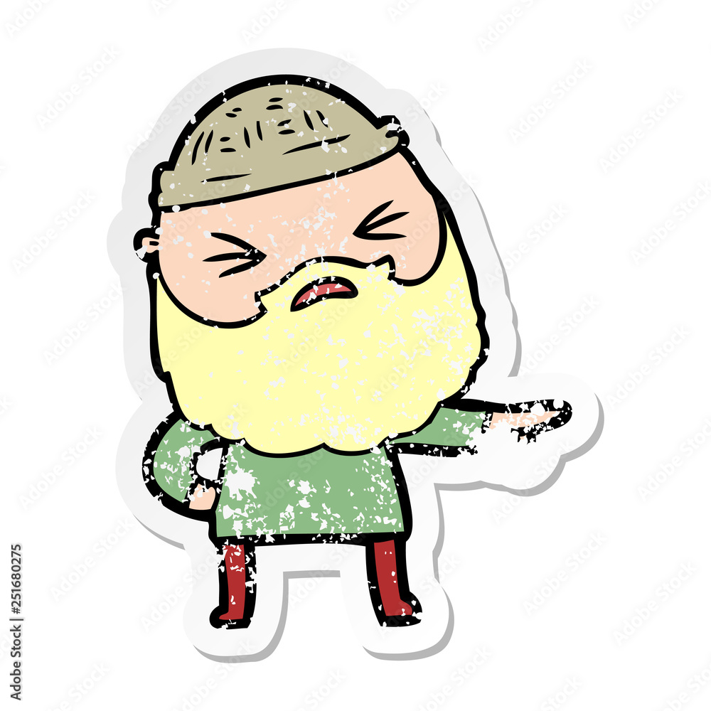 Fototapeta premium distressed sticker of a cartoon man with beard