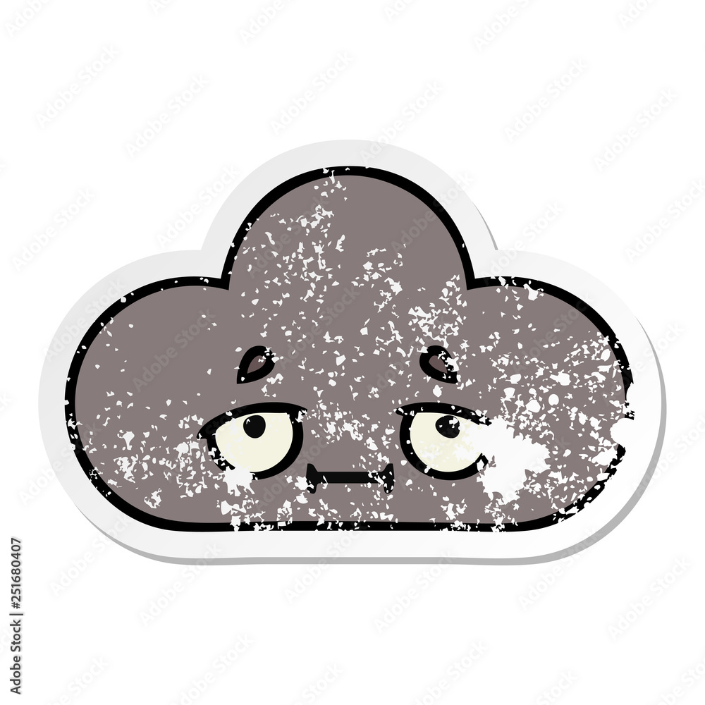 distressed sticker of a cute cartoon storm cloud distressed sticker of a cute cartoon storm cloud