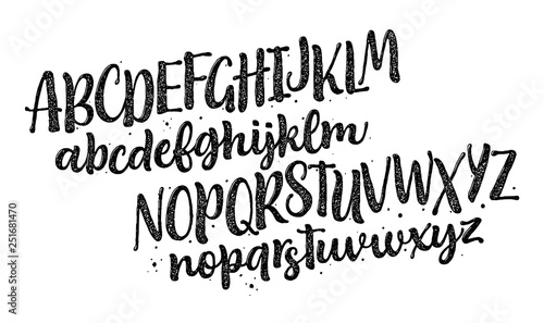 Vector hand drawn alphabet isolated on white background. Brush painted letters. Decorative artistic font. Black letters. 